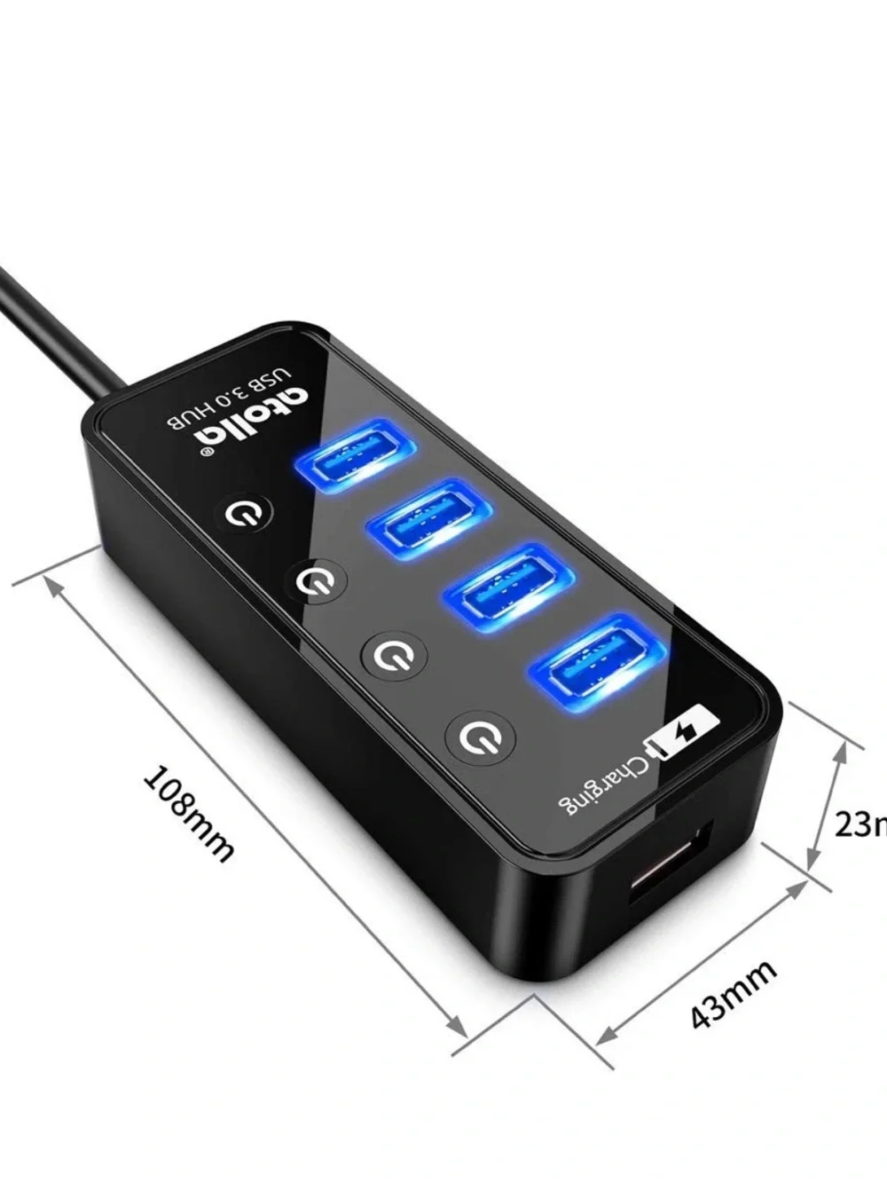 4-Port USB 3.0 Hub with 4 Data Ports, 1 Smart Charging Port, Individual On/Of...